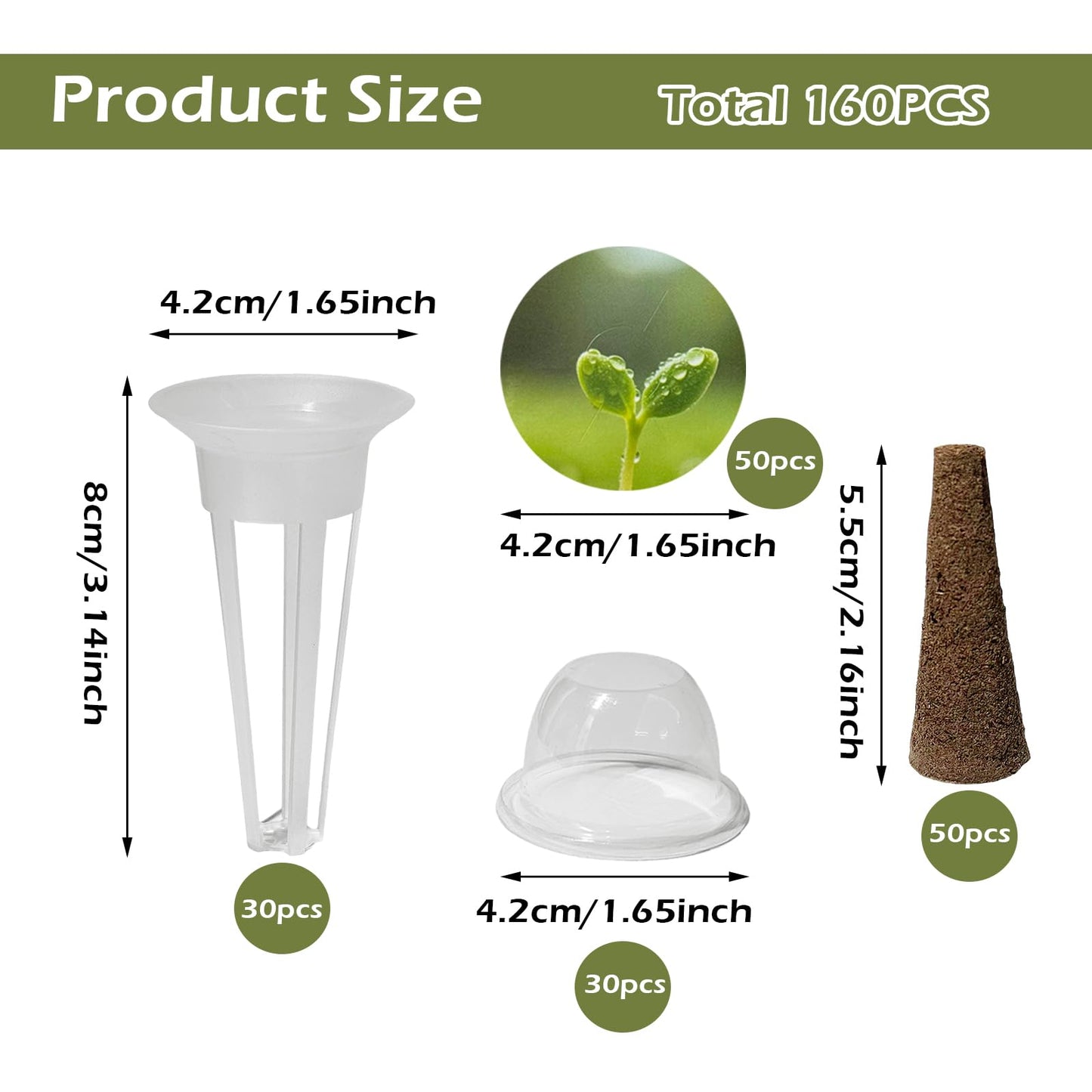 Hugloogn 160PCS Hydroponics Growing Baskets,Plant Seed Pod Kit,Grow Anything Kit,Indoor Garden System Accessories Includes 50pcs Sponges,50pcs Labels,30pcs Replacement Baskets,30pcs Domes