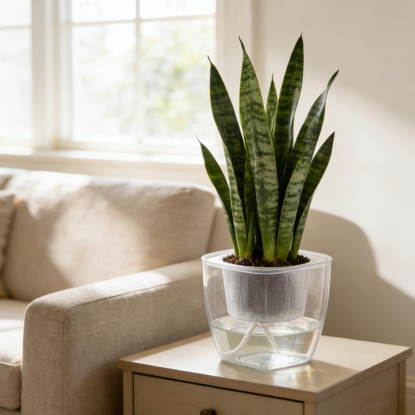 6-Pack 7 Inches Clear Self Watering Planters for Indoor Plants Large African Violet Plant Pots Plastic Wick Flower Pots with Water Injection Hole, Orchid Plant Pot Set, Clear