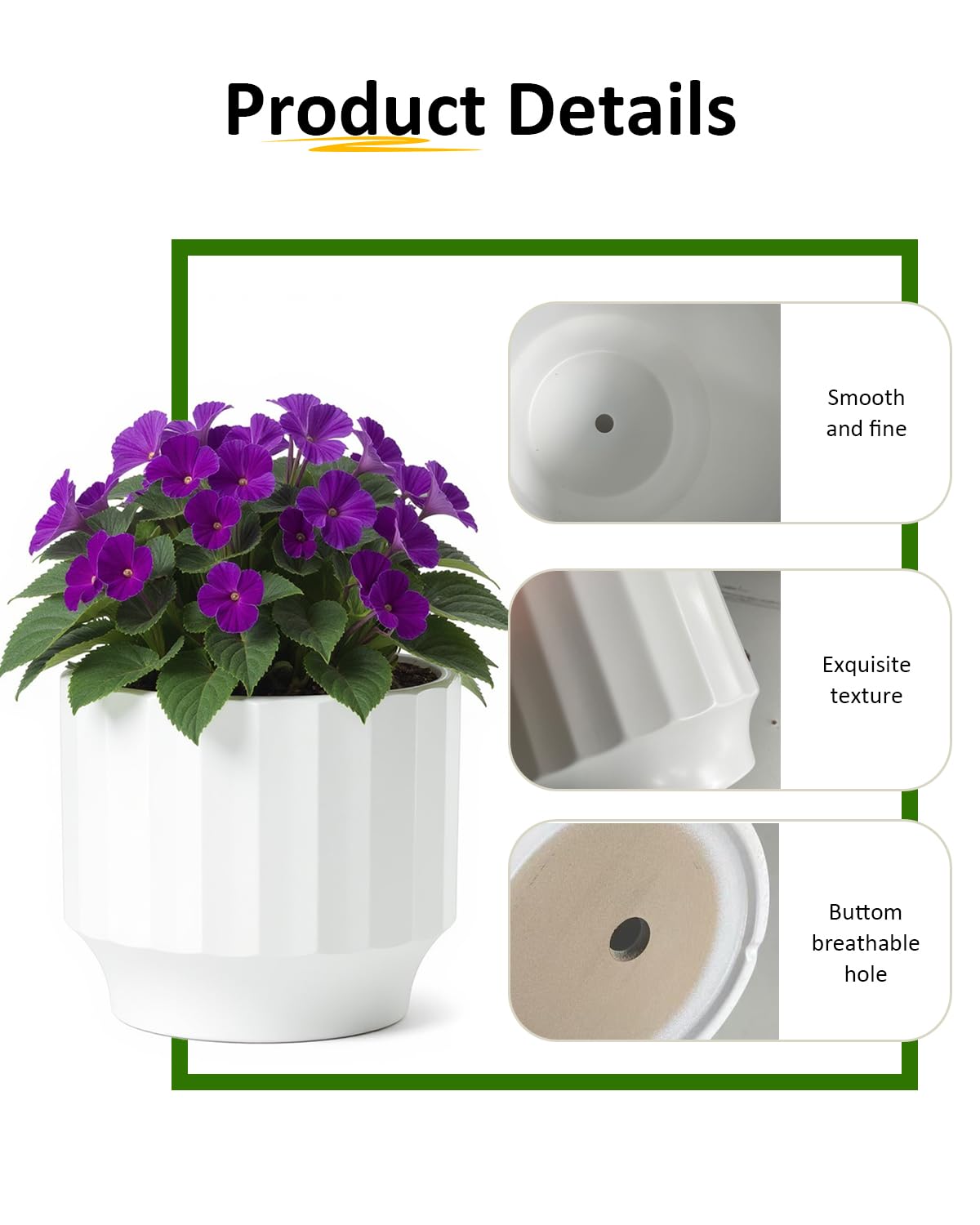 OXART Ceramic Plant Pot, 7.6+6.2+5 inch Planter with Drainage Hole, Set of 3 Modern Plant Pots for Intdoor/Outdoor, Home Garden Flower Pots for Plants Cacti, Succulents, Snakes, and Pothos, White
