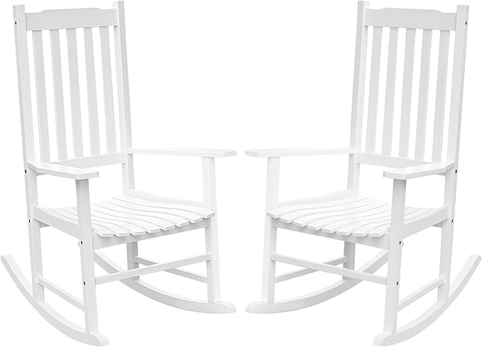 Flamaker Acacia Wood Patio Rocking Chair Set of 2, High Back and Widen Armrest