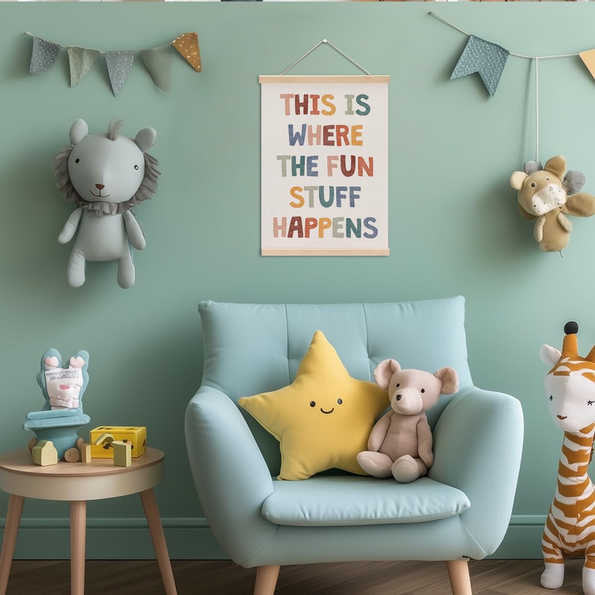 XFN Boho Wall Hanger, Nursery Decor, Playroom Essentials, Educational Posters, Wall Art, Hanging Banner, Farmhouse, Living Room, Toddler Room, Girls Boys Room Decor