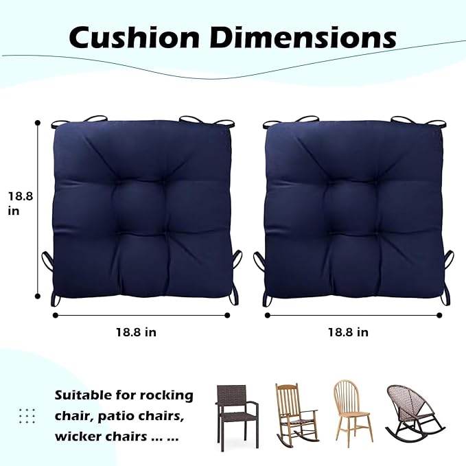 Set of 2 Patio Seat Cushions 19X19in Square Wicker Seat Pads Waterproof Rocking
