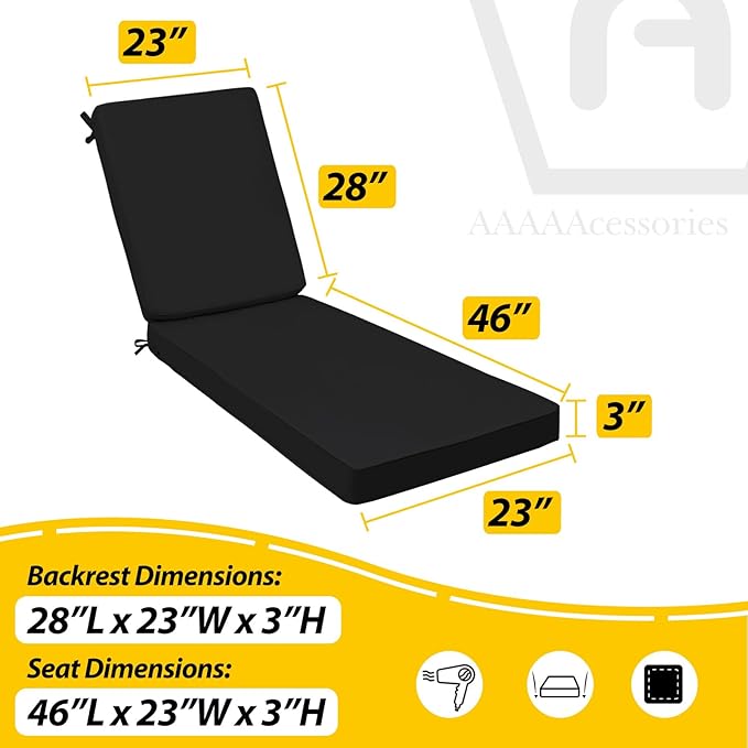 AAAAAcessories Outdoor Chaise Lounge Cushions, Fade-Resistant, Waterproof Patio