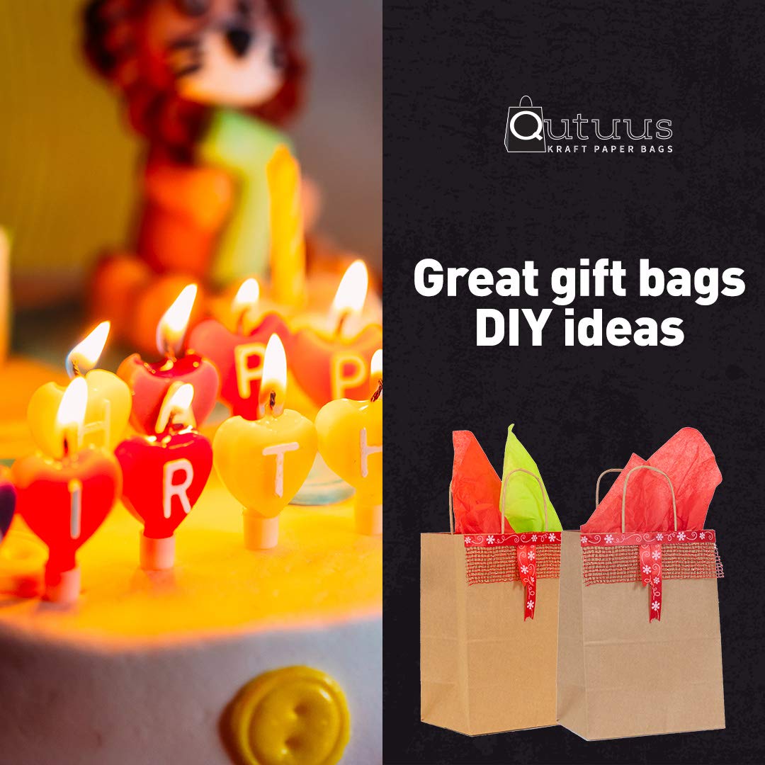 Qutuus Kraft Paper Gift Bags with Handles 8x4.5x10 25Pcs Brown Gift Bags Bulk Medium Size Small Business Bags, Party Bags, Retail Kraft Shopping Bags