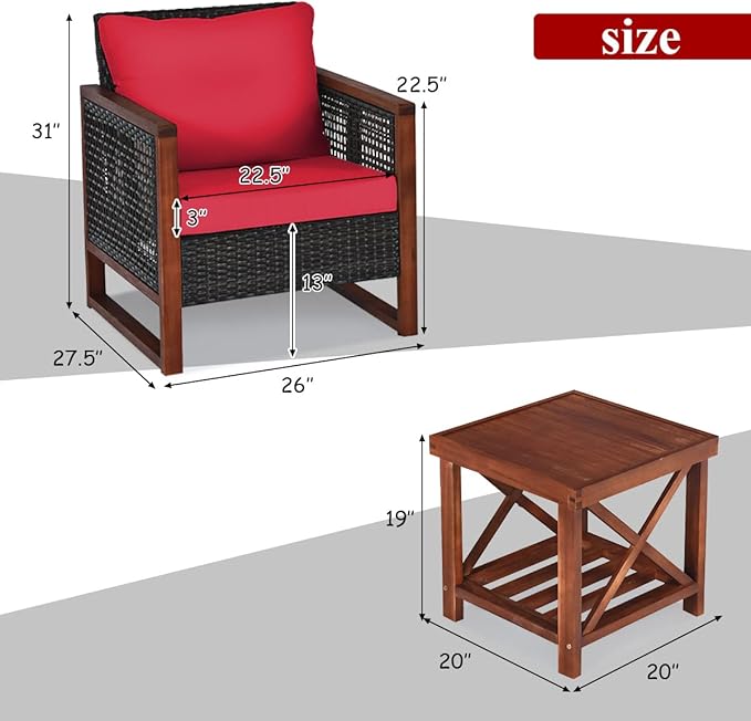 Tangkula 3 Pieces Patio Wicker Furniture Set, Rattan Outdoor Sofa Set