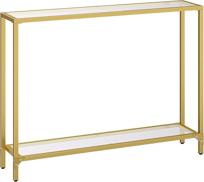 HOOBRO 39.4" Narrow Console Table, Tempered Glass Sofa Table, Behind Couch