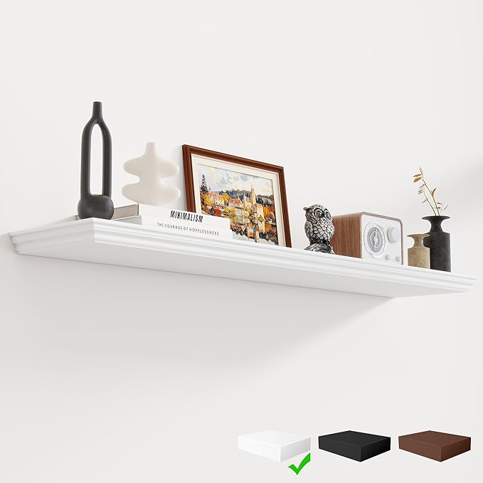 Fun Memories Floating Shelves 48 Inch Long, 9.3 Inch Deep Classic Crown Molding