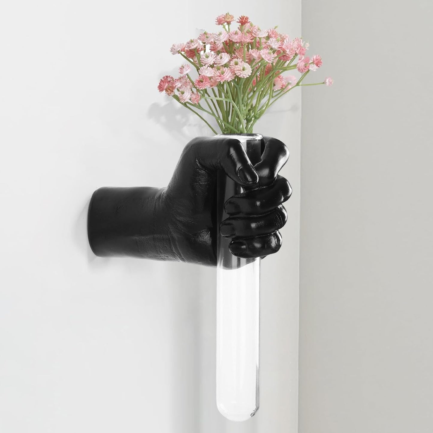 XYQXYQ Black Wall Sculptures, Hand Vases Home Decor, Wall Mount Art Sculpture, Unique Wall Art Statue, Funky Flower Vase Decorations, Modern Eclectic Hanging Decor,Glass Test Tube Vase