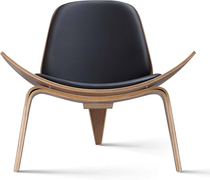 Modern Shell Lounge Accent Chairs, Faux Genuine Leather Mid Century Armless