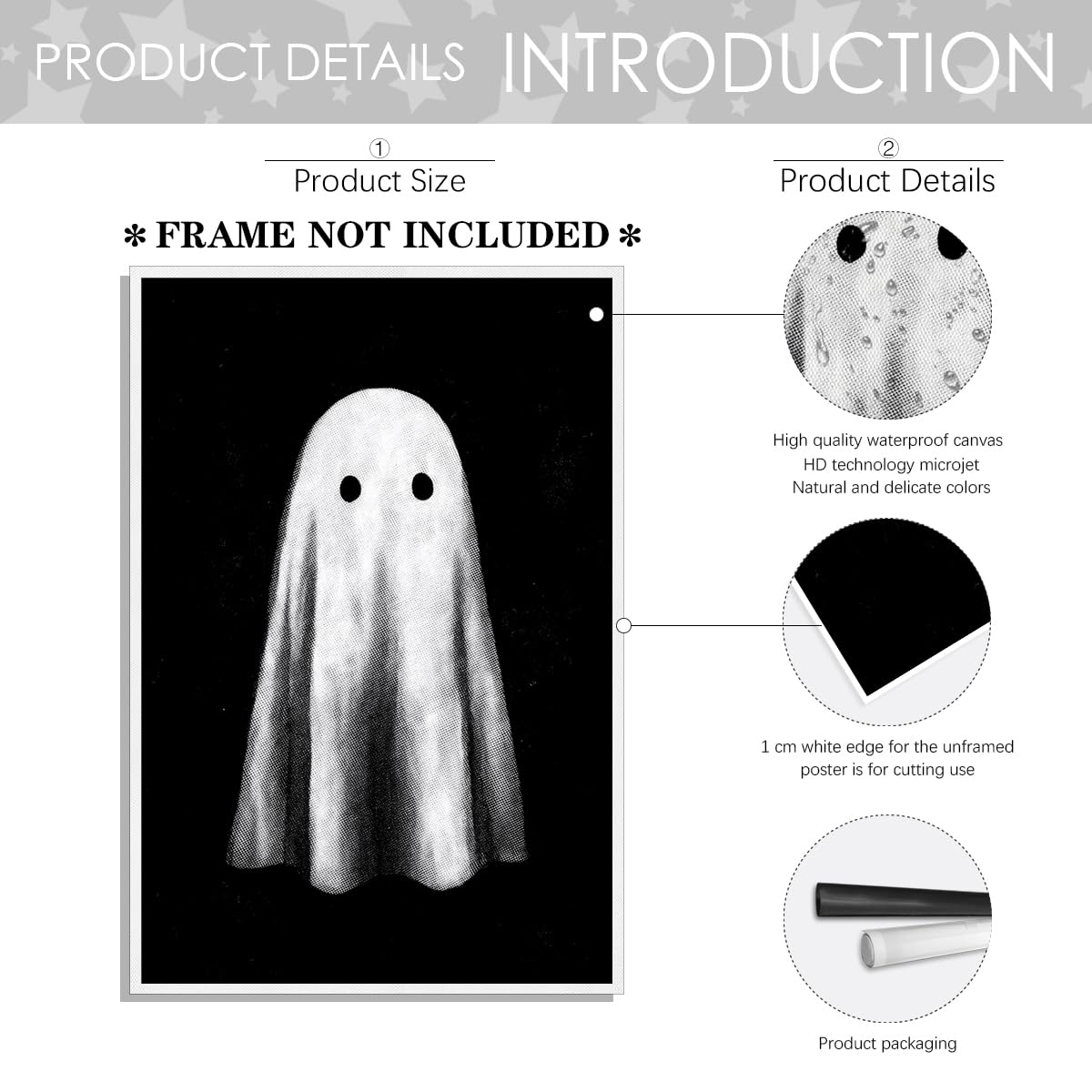 Halloween Canvas Wall Art Ghost Poster Black and White Print Gothic Dark Academia Wall Decor Halloween Decor Retro Spooky Aesthetic16x24in Unframed