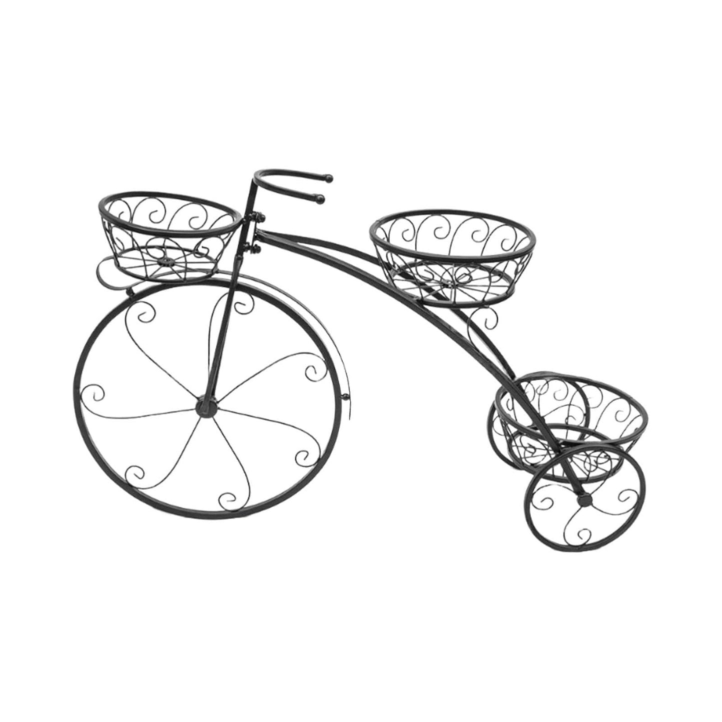 3 Tier Bicycle Planter Stand, Metal Tricycle Flower Pot Holder Hand Painted for Outdoor Garden Yard Patio Balcony Decoration (Black)