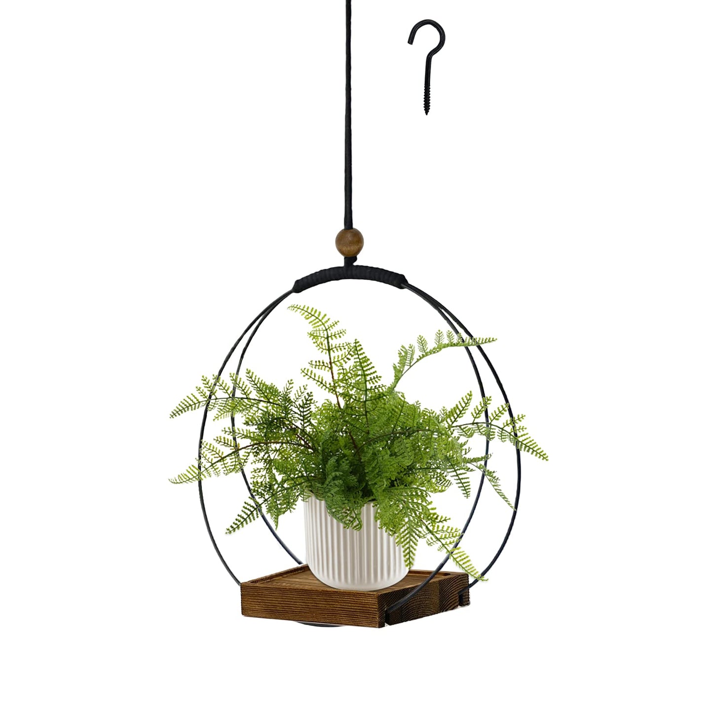 Hanging Planter for Indoor Plants, Black Plant Hanger Indoor with Sturdy Wood Base, Modern Boho Macrame Plant Hanger for 3-5.5 Inch Pot, Hanging Wall Ceiling Window Home Decor (Pots Not Included)