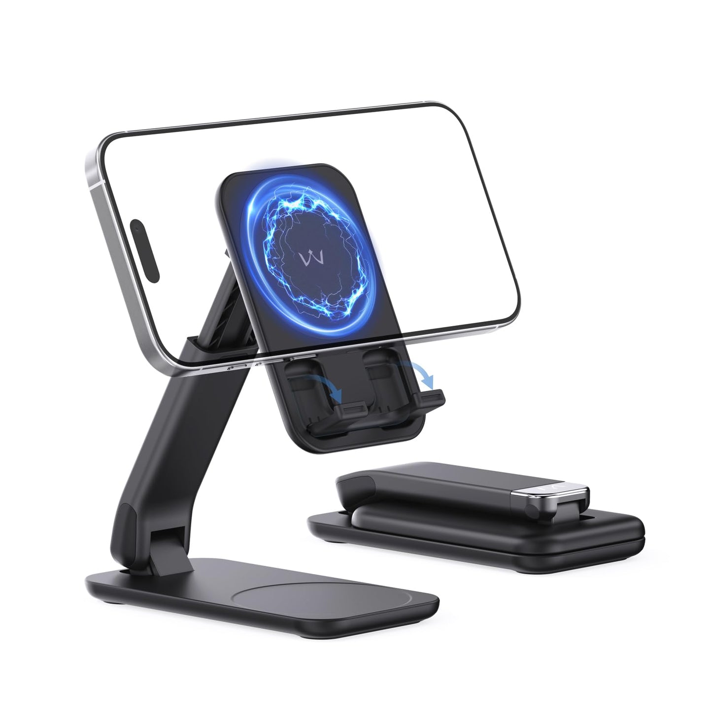 iWALK Magnetic Cell Phone Stand for Desk, Angle and Height Adjustable Mobile Phone Holder, Foldable Magnet Stand for iPhone 17 16 15 14 13 12 Pro Max and iPad, Cell Phone Holder for Samsung, Black