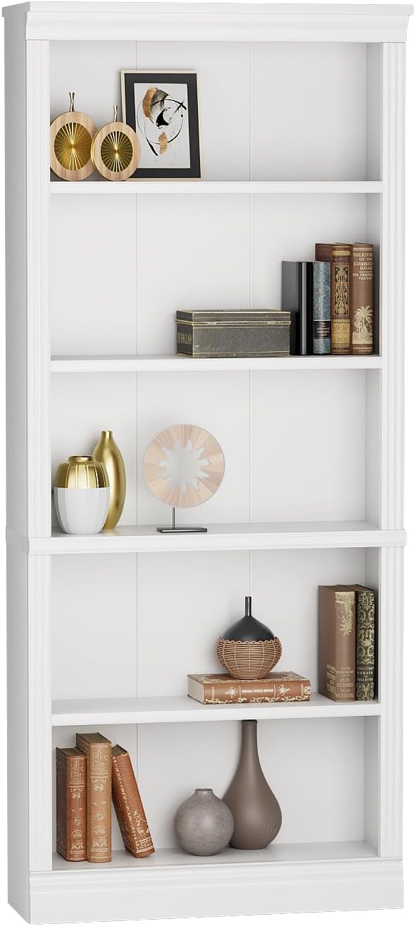 Furniwell Bookcase Bookshelves, 5-Shelf Tall Bookcase 71" Wood Open Display