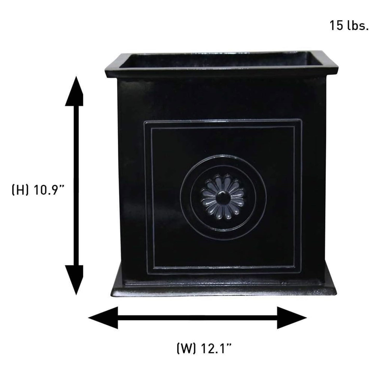 Southern Patio CMX-042426 Colony 16 Inch Square Resin Ceramic Indoor Outdoor Garden Box Planter Pot for Flowers, Herbs, Vegetables, and Plants, Black