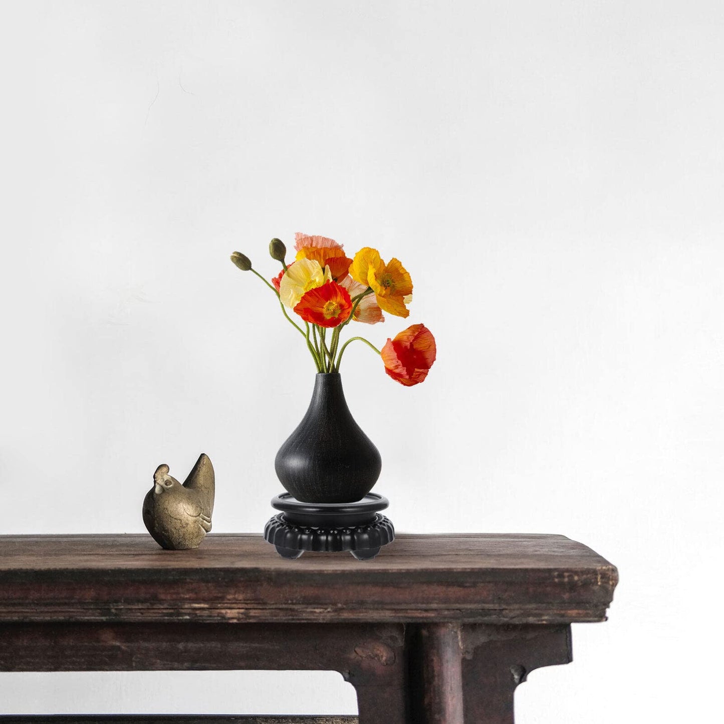 Rotating Wooden Display Stand: Round Bamboo Wood Plastic Vase Stand for Fish Tank & Bonsai - Chinese Style Pedestal Base for Teapot, Plant Pot & Oriental Decor - Wood Composite Riser - 5.1" Diameter