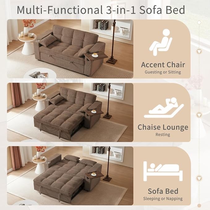 oaaktu Large Size Convertible Sleeper Sofa Bed, Polka dot Velvet Pull Out Futon