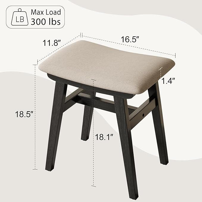 Muwuele Solid Wood Vanity Stool, Compact Makeup Chair