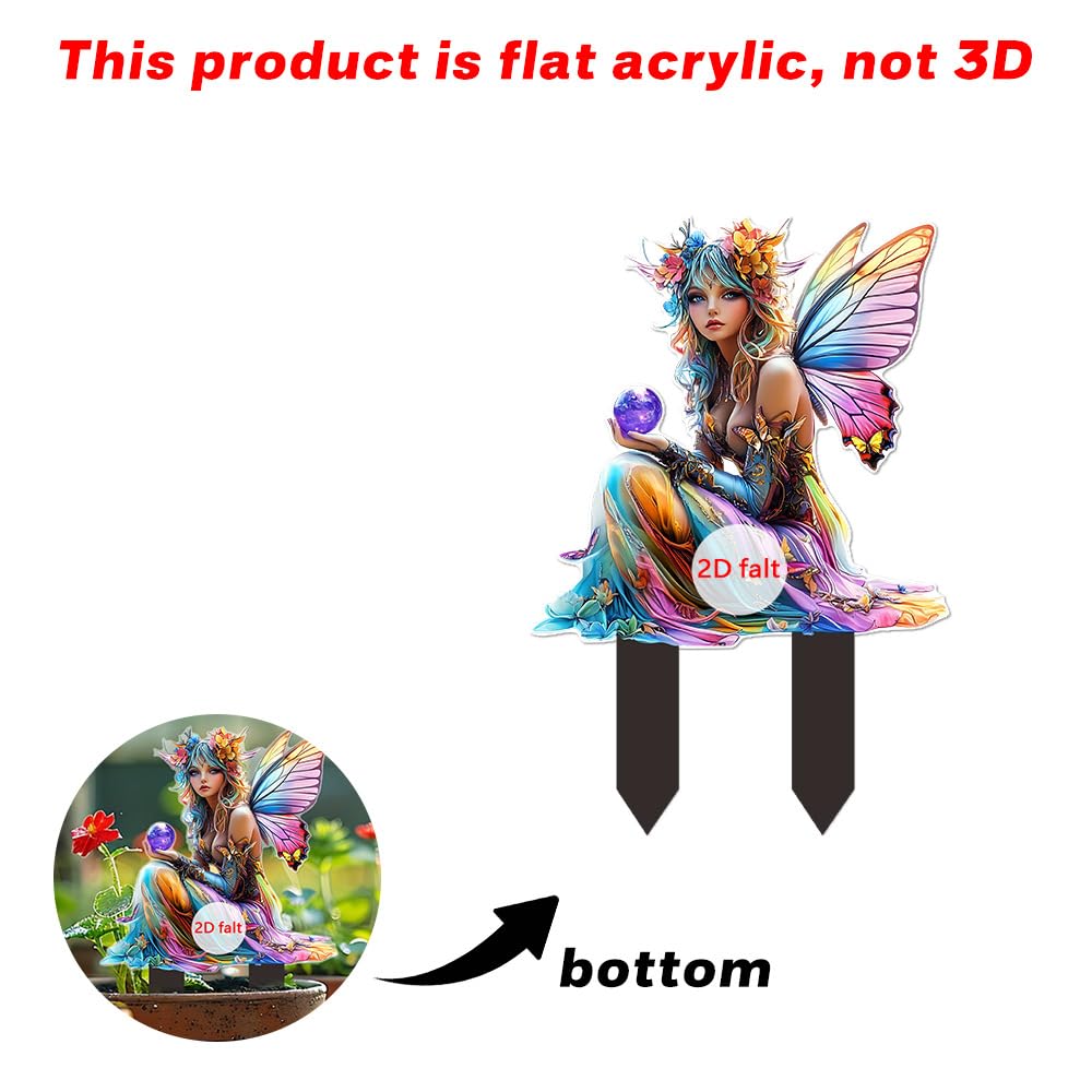 YUEYINGMG Garden Decor, Acrylic 2D Stake, Pot Plants Garden Yard Lawn Outdoor Fairy Statue Ornaments, Fairy Garden Accessories Decoration (Style A)
