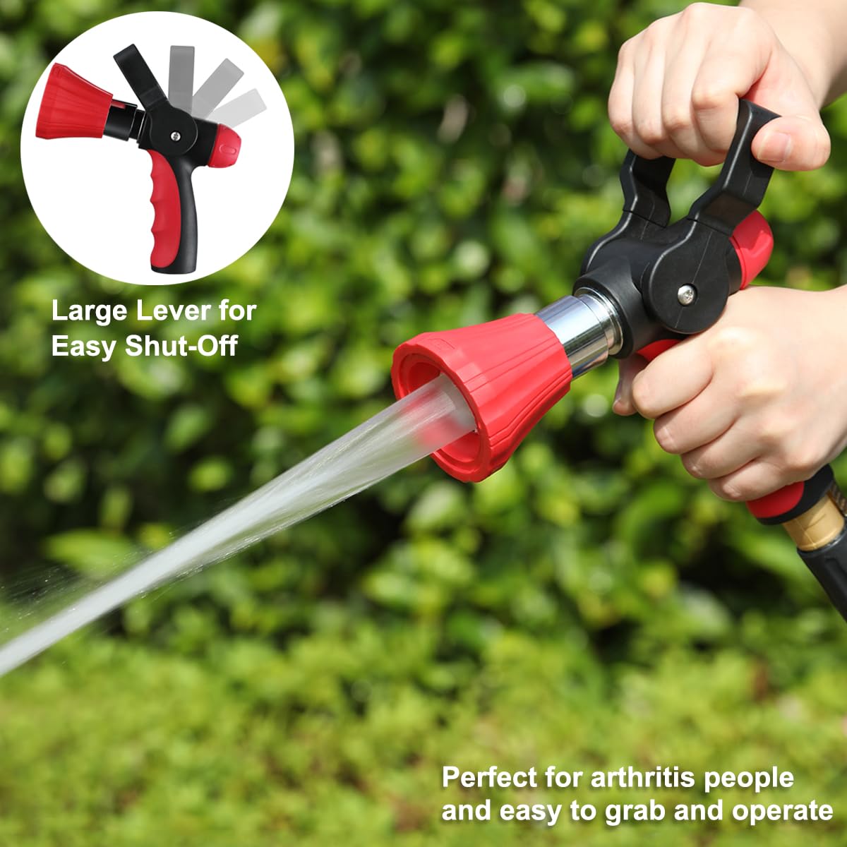 FANHAO High Pressure Fireman's Spray Nozzle, Heavy Duty Metal Garden Hose Nozzle with Lever Handle and Slip Ergonomic Grip, Adjustable Water Nozzle for Watering Lawn and Garden, Washing Car & Pet
