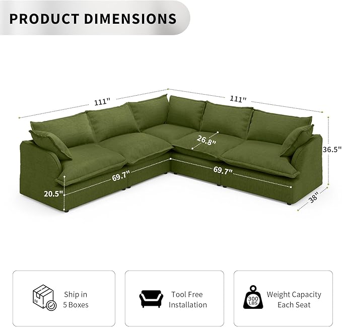 5 Seat V Shape Modular Sectional Couch Sofa