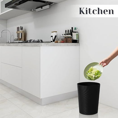 UUJOLY Bathroom Small Trash Can with Trash Bag Plastic Garbage Can Round Waste Basket for Bathrooms, Laundry Room, Kitchens, Offices, Kids Rooms, Dorms, 1.8 Gallons, 3 Pack (Black)