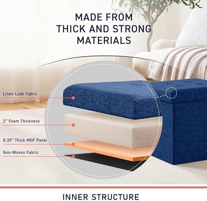 Ornavo Home 2 Pack 15 Inch Folding Storage Ottoman