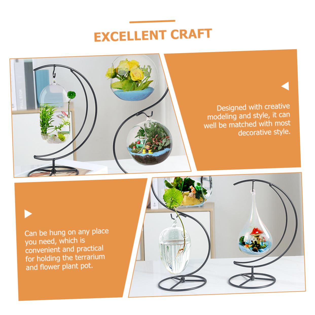 VALICLUD Creative Moon Pendant Ornament Display Stand Sturdy Iron Plant Holder for Glass Ornaments and Terrariums Compact Decorative Rack for Home Office Balcony and Party Use