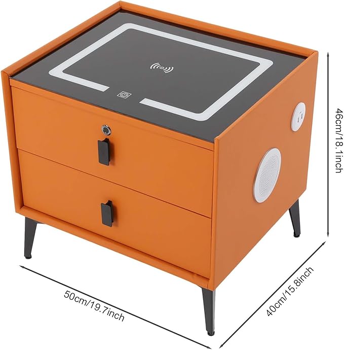 Smart Nightstand w/Fingerprint Lock Drawers, Smart Bedside Table w/USB Charging