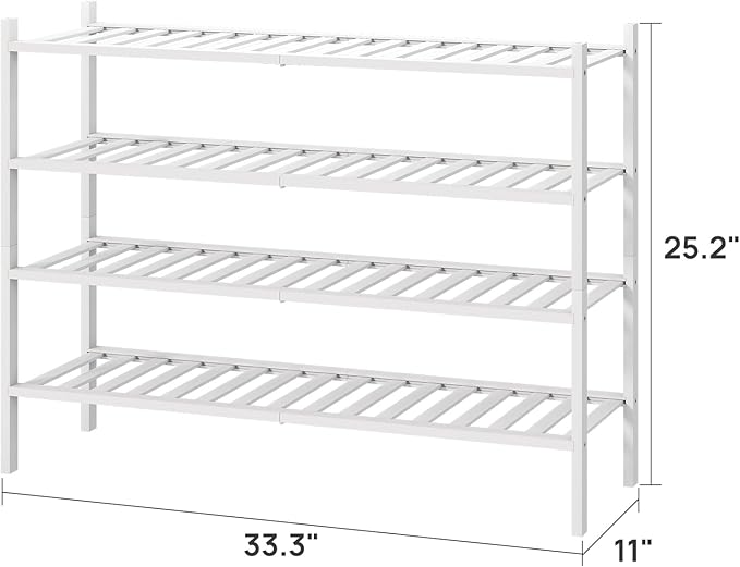 viewcare White 4-Tier Long Shoe Rack, Bamboo Wood