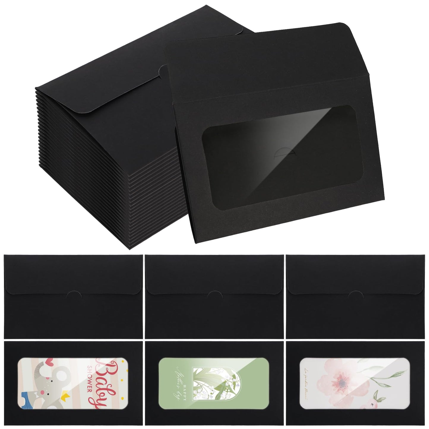 Hedume 150 Pcs Black Window Gift Card Envelopes, 3.9 x 2.4 Inch Gift Card Sleeves, Credit Size Business Invitation Cards Envelopes for Greeting Invitation, Christmas, Thanksgiving Gifts