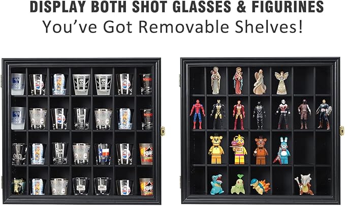 Shot Glass Display Case Wooden Cabinet Rack Holder Wall Mounted Black Shadow