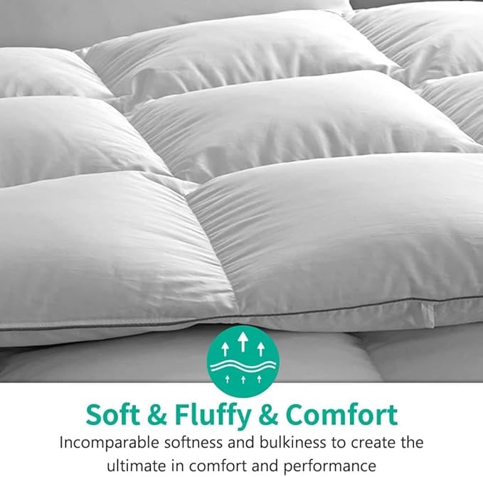 APSMILE Queen Size Heavyweight Down Feather Fibers Comforter for Winter Weather/Sleeper - Ultra-Soft High Fill-Power Duvet Insert, 55 Oz Fluffy Thicker Hotel Collection Comforter (90x90, Solid White)