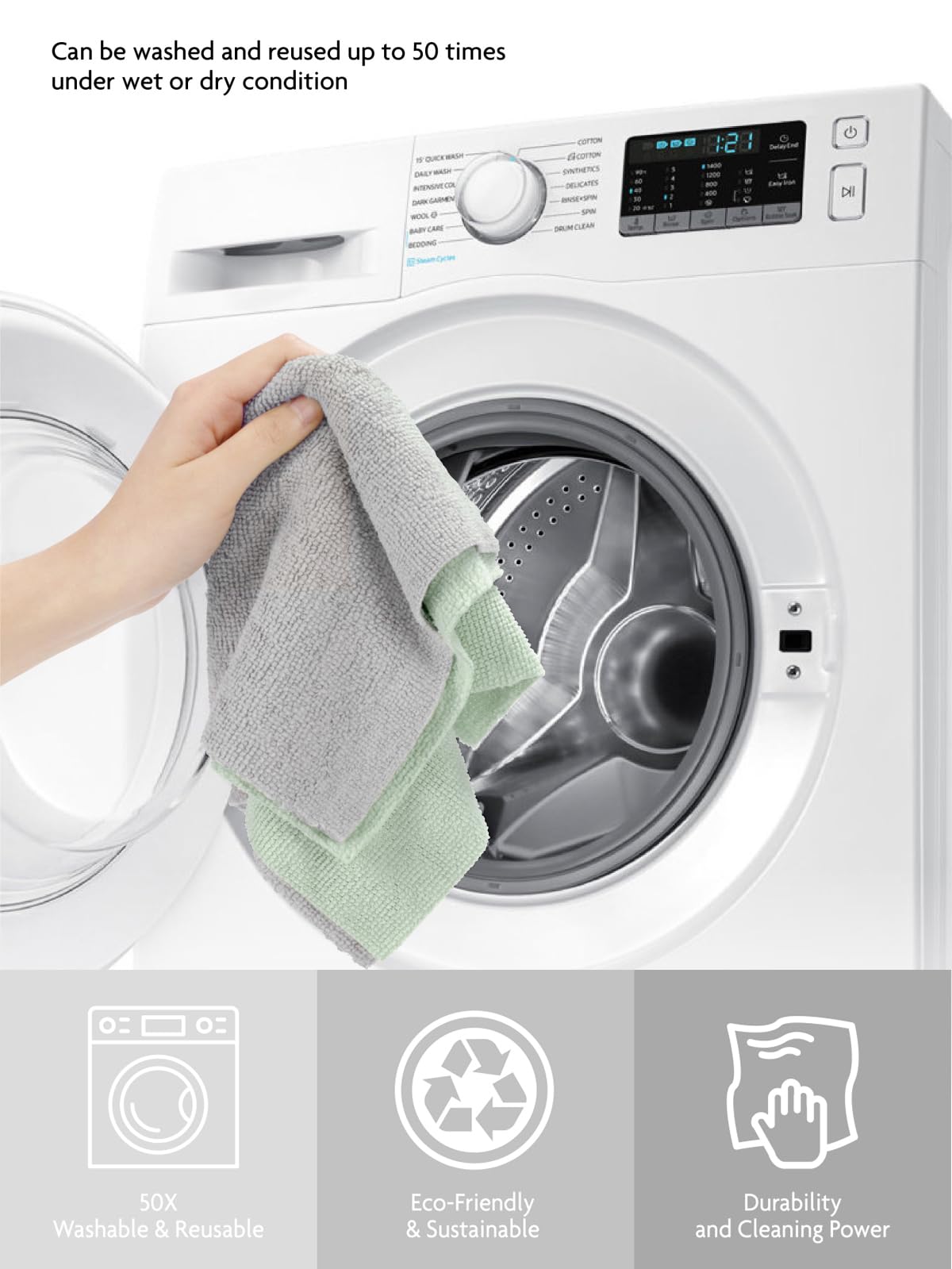 Fantasticlean Microfiber Cleaning Cloth Roll -75 pack, Tear Away Microfiber Towels, 12" x 12", Reusable, Washable, Scratch Free, Ultra Absorbent Dishcloth for All-around Cleaning Supplies (Moss Green)