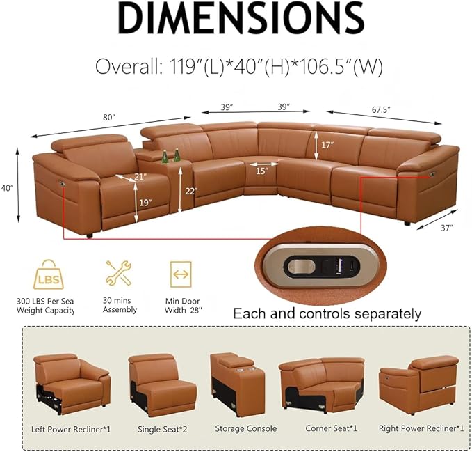 Power Recliner Sofa Set, Reclining Sectional Sofa Couch