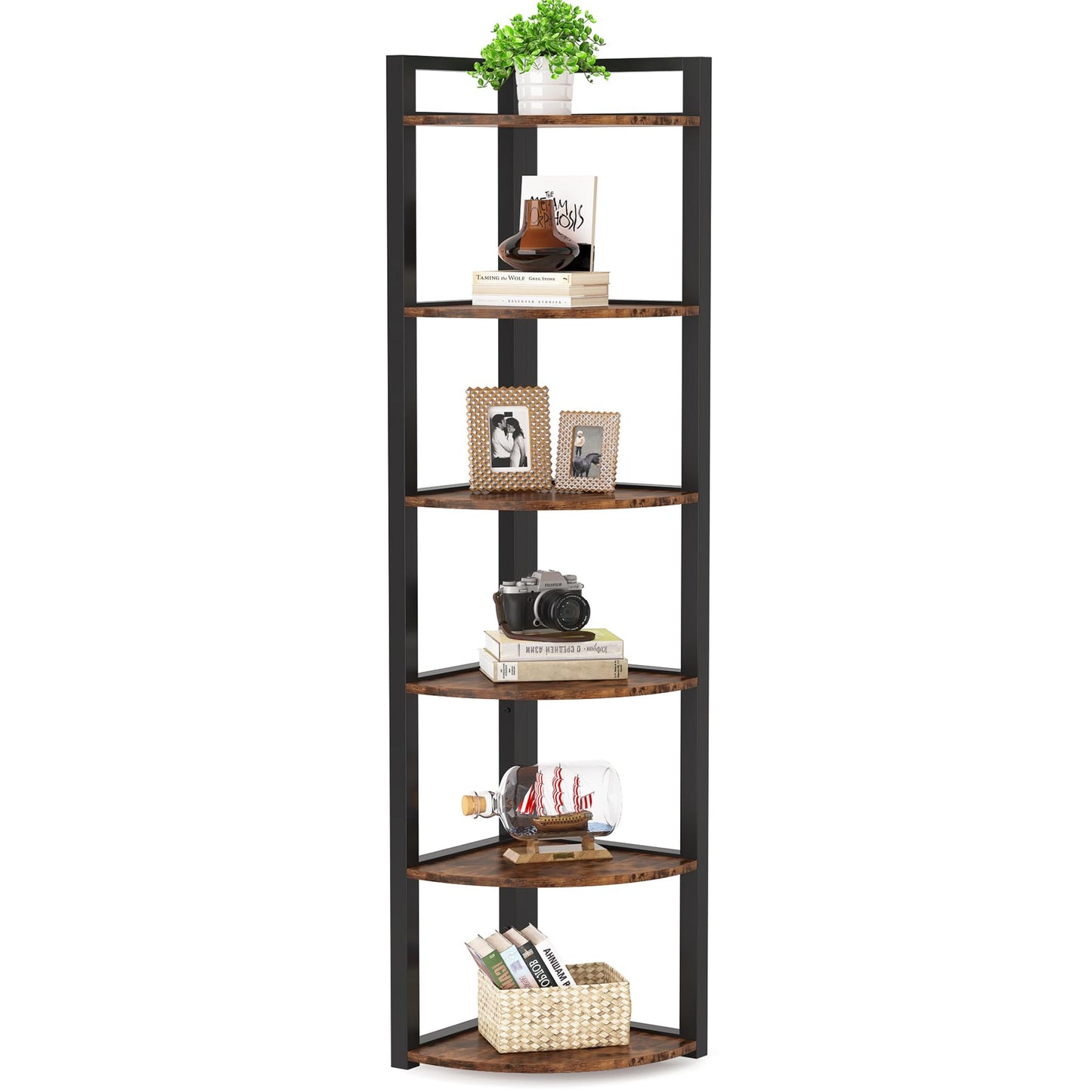Tribesigns 6 Tier Corner Shelf, 70.9 Inch Tall Corner Bookshelf Small Bookcase Rustic Corner Shelving Unit Storage Rack for Living Room, Home Office, Kitchen, Small Space