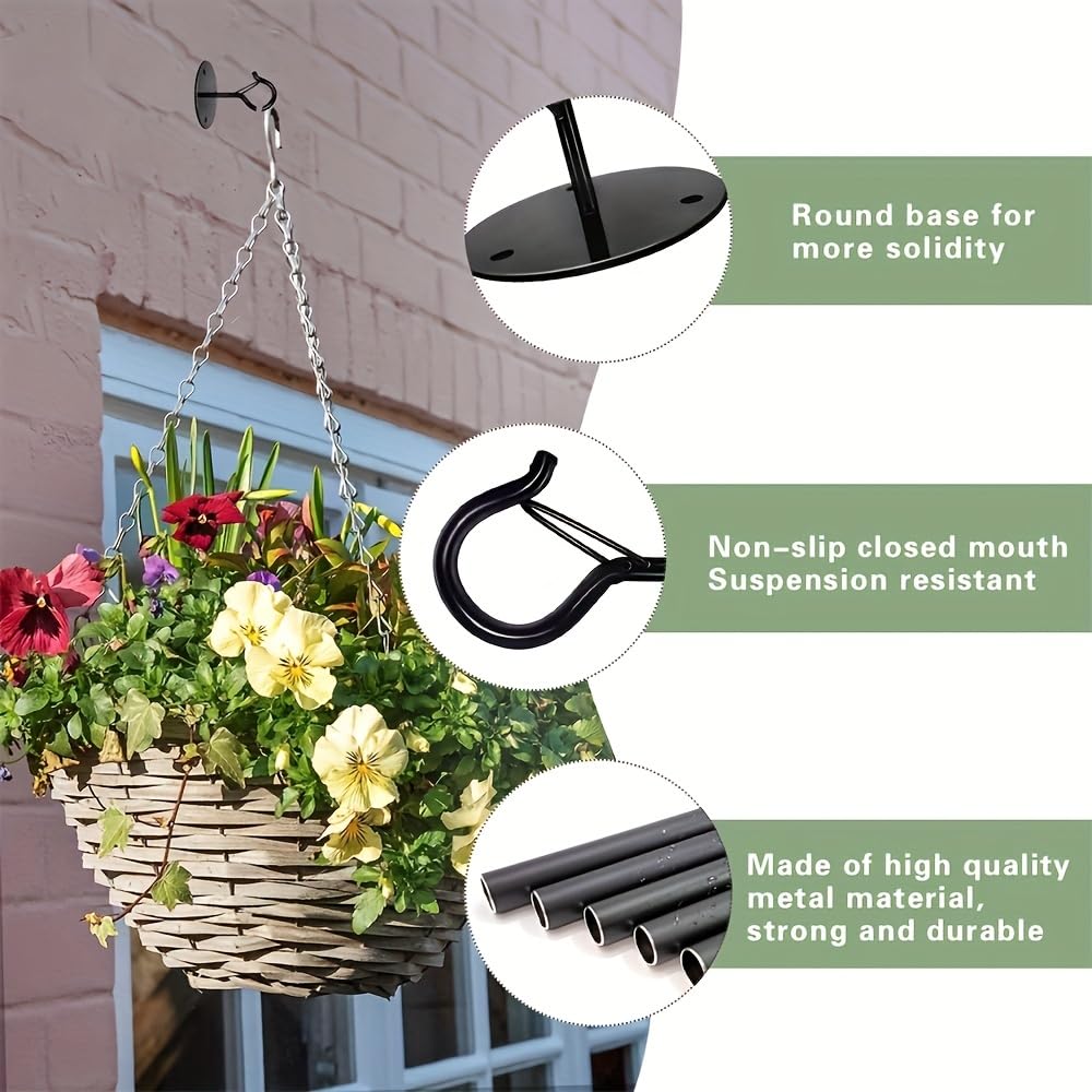 Taeekiy Ceiling Hooks for Hanging Plants Holder with Safety Buckle,Ceiling Decor Hook Heavy Duty,Metal Plant Hanger Indoor&Outdoor.Hooks for Hanging Plants,Wind Chime,Bird Feeders (Black, 2PCS)