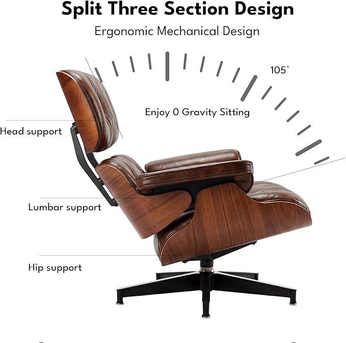 Top Grain Leather, Mid Century Chaise Lounge Chair and Ottoman, Reading Chair