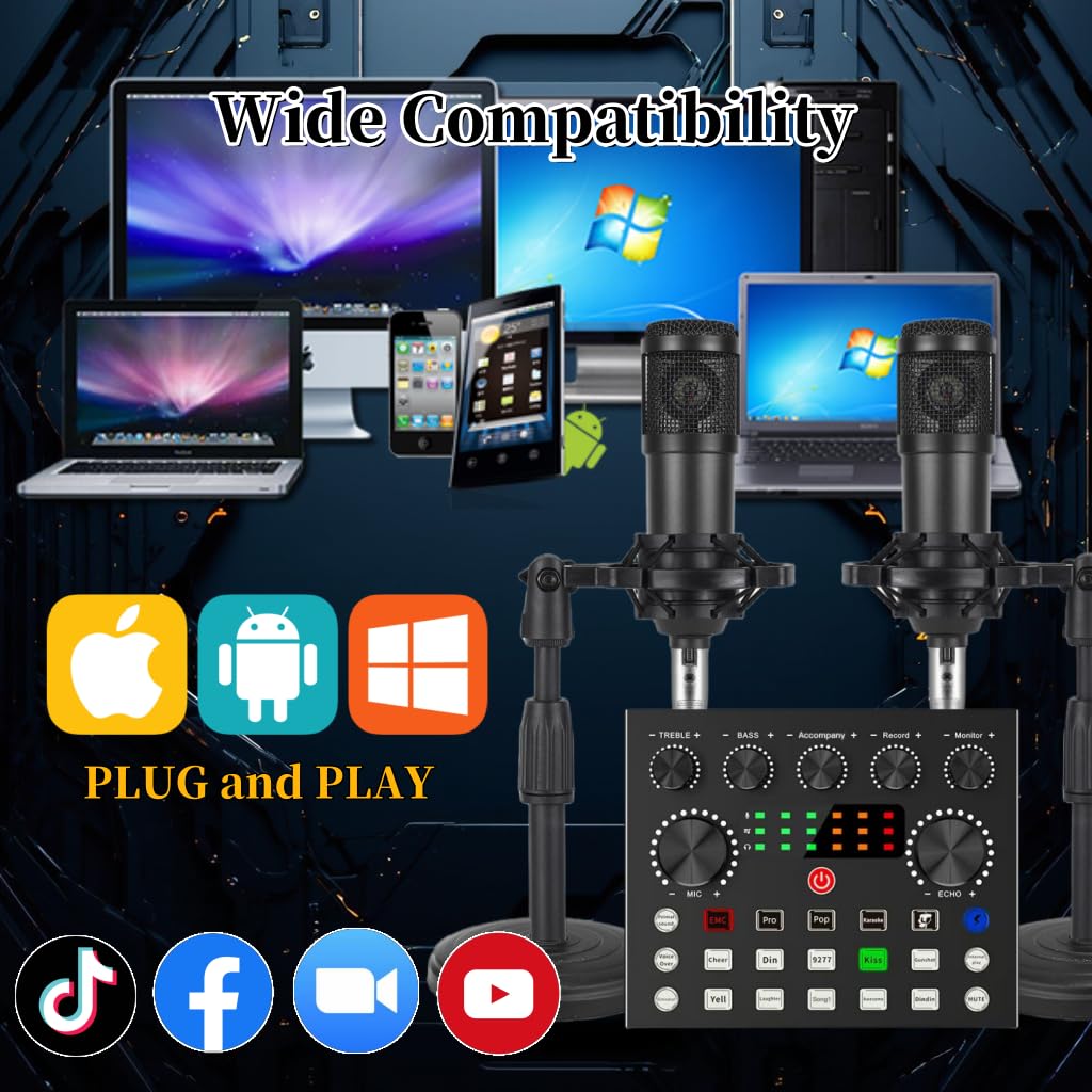 V8s for 2, V8s Voice Changer with BM-800 Podcast Microphone Bundle - Studio Condenser Microphone Perfect for Podcasting, Recording, Singing, Streaming and Gaming