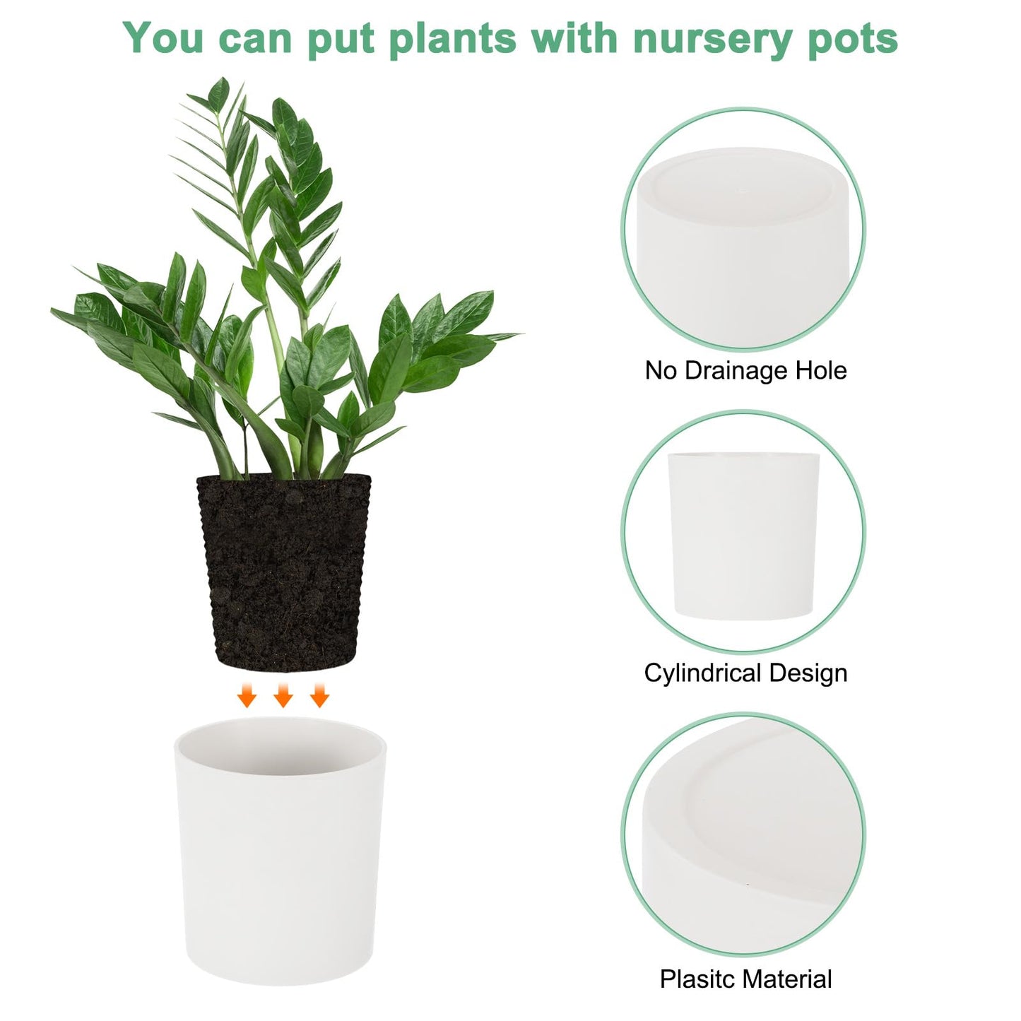 M METERXITY 1-Pack Plastic Plant Pot, 8 Inch Plastic Planter Round Flower Planter Containers Flower Pot for Indoor/Outdoor/Garden, Plant Holder [White]