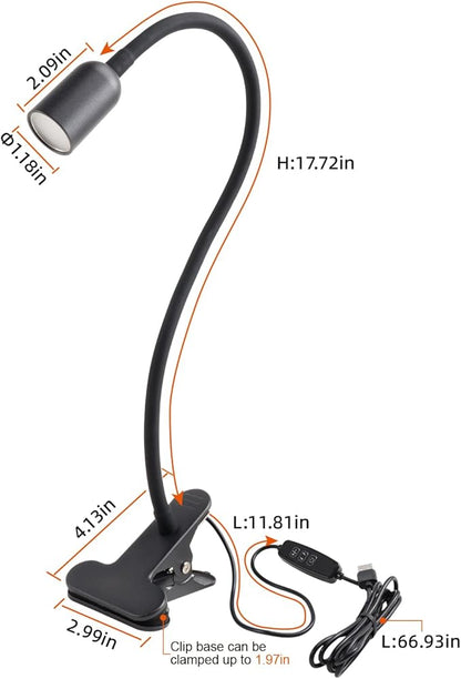 LED Reading Light for Bed Headboard – Dimmable Clip-On Book Light with Flexible Gooseneck, Adjustable Color Temperature (3000/4000/6000K), USB-Powered Desk Lamp for Dorms and Home