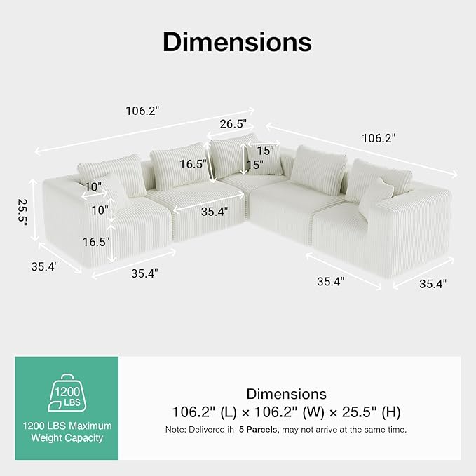 Novilla 106" Modular Sectional Sofa, Modern Cloud Sectional Couch