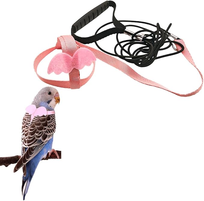 Pet Parrot Bird Harness and Leash, Adjustable Training Design Anti-Bite, Bird Nylon Rope with Cute Wing for Parrots, Suitable for Macaw Cockatoo Cockatiel Lovebird Conure African Grey (Pink,XS)