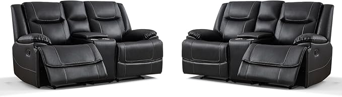 ANJ Geniune Leather Manual Loveseat Recliner Sofa Set of 2