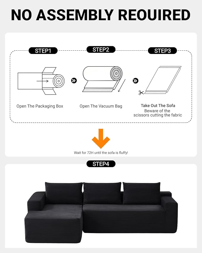 97" Cloud Sectional Couch, Modern Modular Sectional Sofa