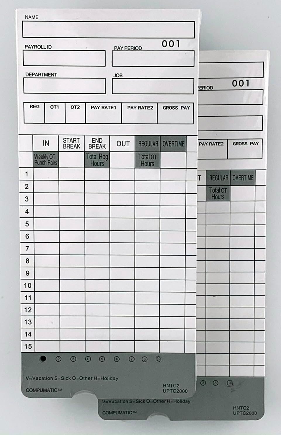 100 Time Cards for uPunch HN2000, HN2500, HN4000, HN4500 AutoAlign Calculating Time Clock and More HNTC2 UPTC2000 COMPUMATIC Compatible