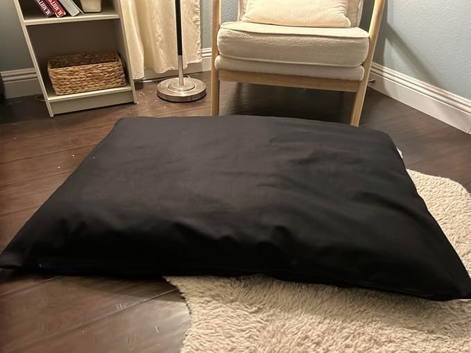 Natural Cotton Canvas Dog Bed – Raw Cotton Filled Pet Cushion Insert, Breathable Eco-Friendly Dog Mattress, Durable Washable Cover with Zipper (Black, Small 36"x22"x3")