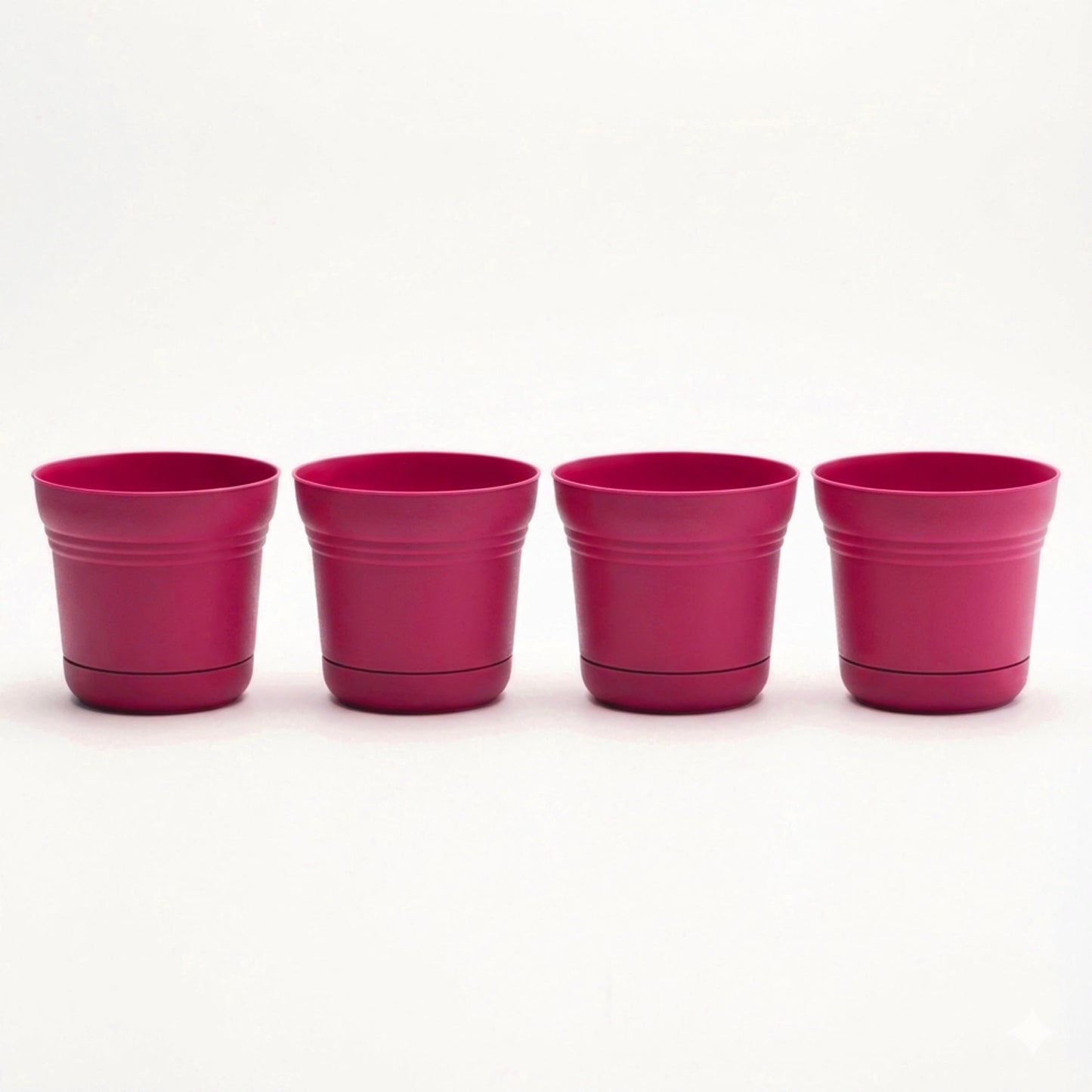 Bloem Saturn 7" Round Plastic Planter - Indoor/Outdoor, Snap-in Saucer & Drainage Holes, Fuchsia, 4-Pack