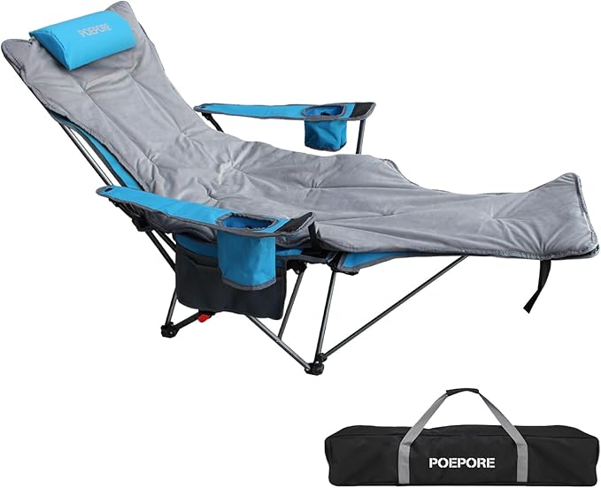 Reclining Camping Chair with Removable Footrest Lounge Chair with Headrest