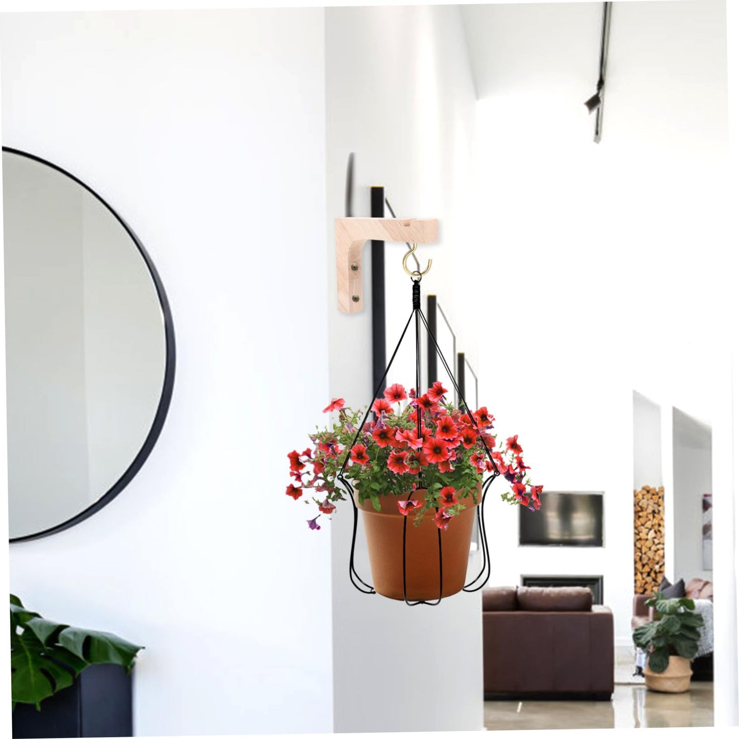 Luxshiny Wooden Plant Hangers 2pcs Plant Wall Hooks Heavy-Duty Indoor Outdoor Hanging Bracket for Flower Pots Natural Wood Finish